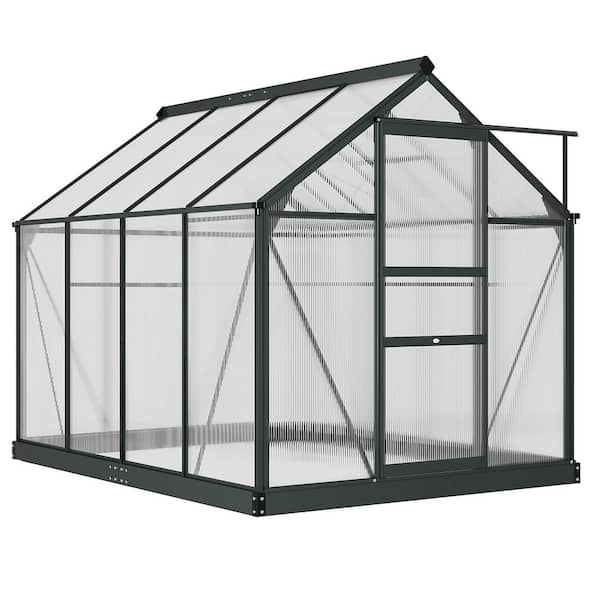 74.75 in. W x 99.25 in. D Aluminum Greenhouse Polycarbonate Walk-in Garden Greenhouse with Vent, Foundation, Grey