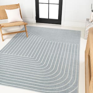 Odense High-Low Minimalist Angle Geometric Light Blue/Cream 3 ft. x 5 ft. Indoor/Outdoor Area Rug