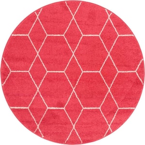 Trellis Frieze Pink/Ivory 4 ft. x 4 ft. Round Geometric Area Rug