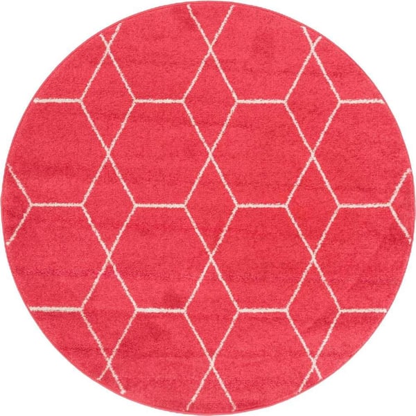 StyleWell Trellis Frieze Pink/Ivory 4 ft. x 4 ft. Round Geometric Area Rug