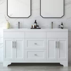 Agnea 60 in. W x 21 in. D x 35 in. H Double Sink Freestanding Bath Vanity in Matte White with White Quartz Top