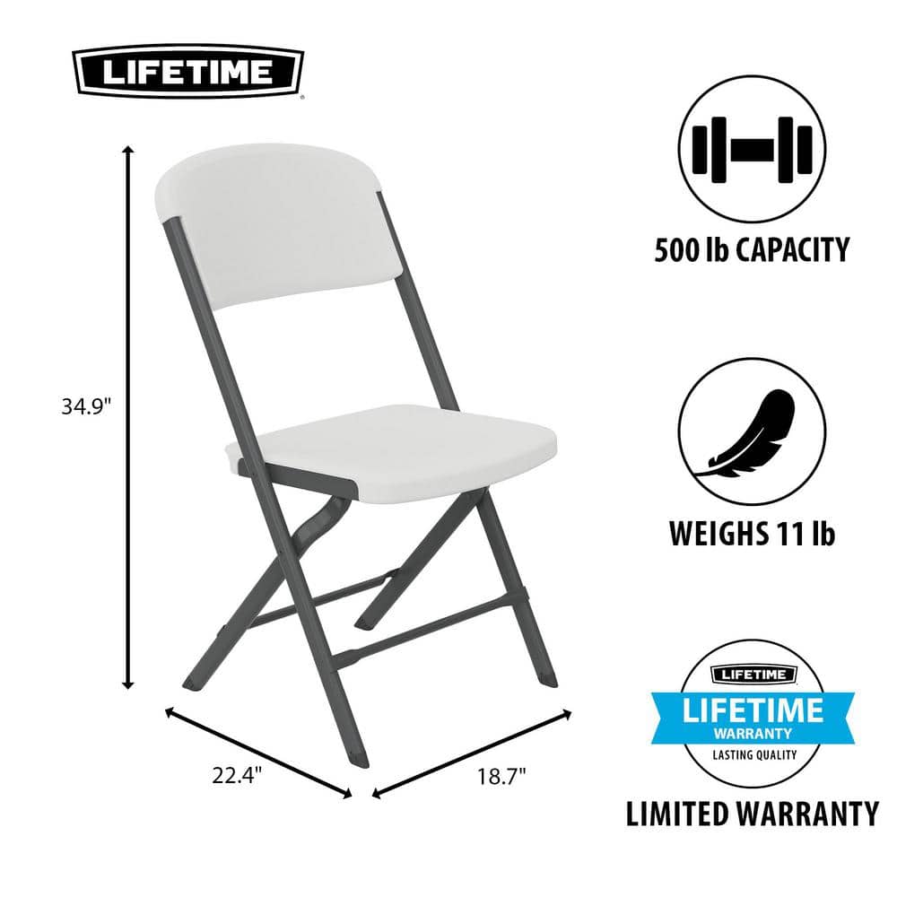 White Granite Polyethylene Folding Chair Set with Steel Frame, 4-Pack
