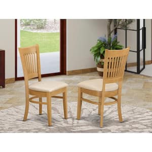 Oak Linen Fabric Upholstered Wood Chairs With Cushion, (Set of 2)