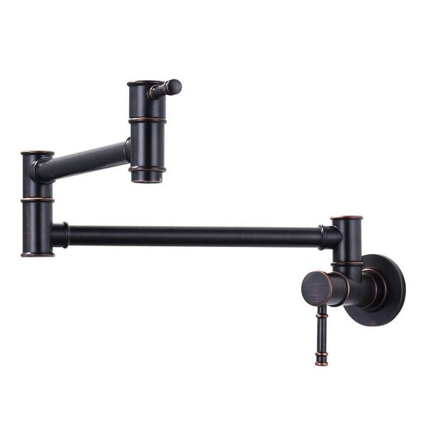 Wall Mounted Pot Filler with Double Cross Handle and Brass in Oil Rubbed Bronze