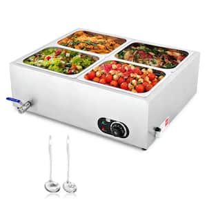 40 qt. Silver Stainless Steel Chafing Dishes Commercial Food Warmer 1200-Watts Electric Steam Table with 4 x 1/2-Pans