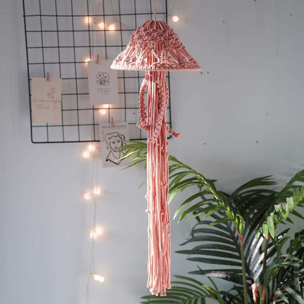 Macrame Jellyfish Dreamcatcher with Lights, Boho Wall Decor-Pink