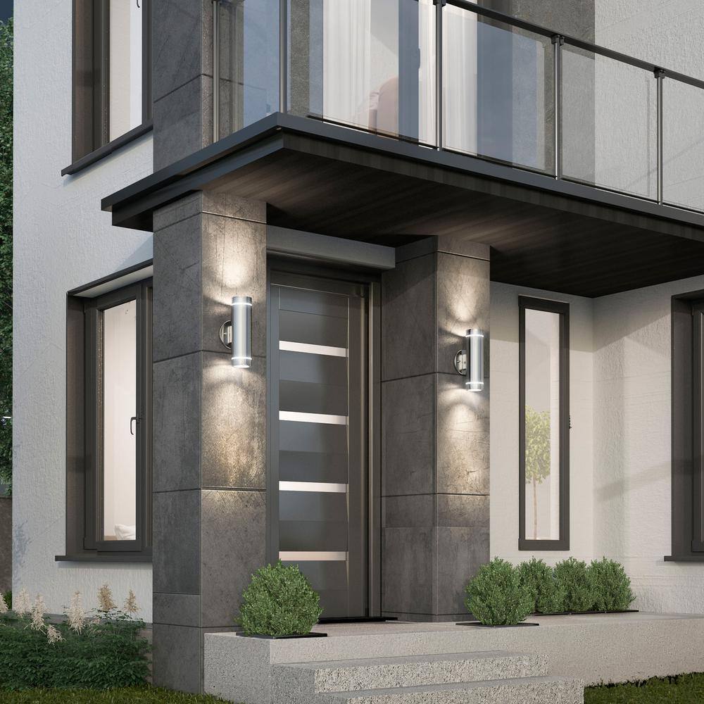 Modern Stainless Steel Cylinder Wall Sconce with Frosted Glass