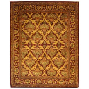 Antiquity Wine/Gold 8 ft. x 10 ft. Border Geometric Floral Area Rug
