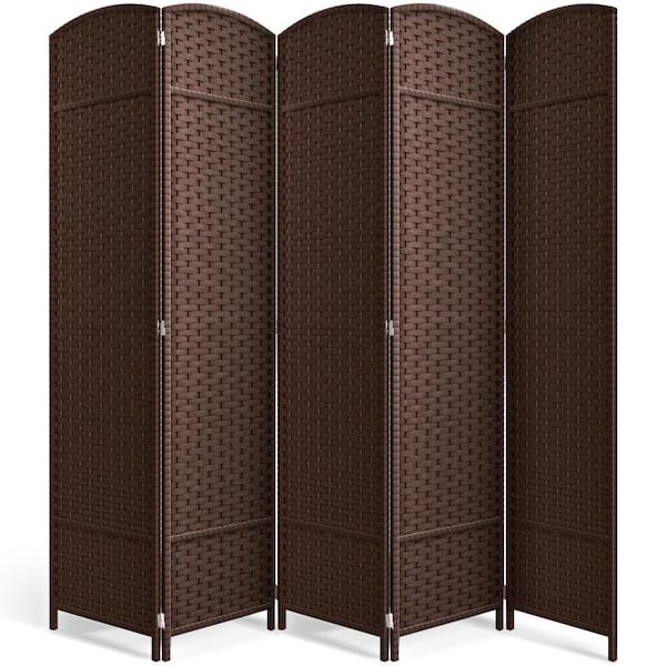 5 Panel Room Divider Double Hinged Privacy Screen Panels, Partition Room Dividers, 77.5-inch Wide, Chocolate