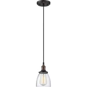 Vintage 100-Watt 1-Light Rustic Bronze Shaded Pendant Light with Clear Glass Shade, 1 Bulb Included