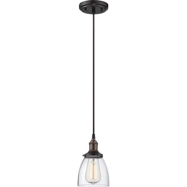 SATCO Vintage 100-Watt 1-Light Rustic Bronze Shaded Pendant Light with Clear Glass Shade, 1 Bulb Included