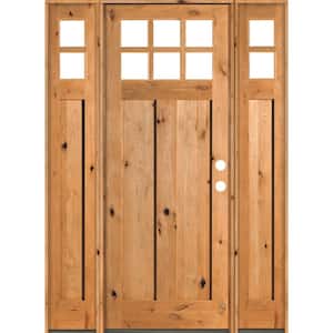 70 in. x 96 in. Craftsman Knotty Alder Wood 6-Lite Clear Stain Left Hand Inswing Single Prehung Front Door/Sidelites