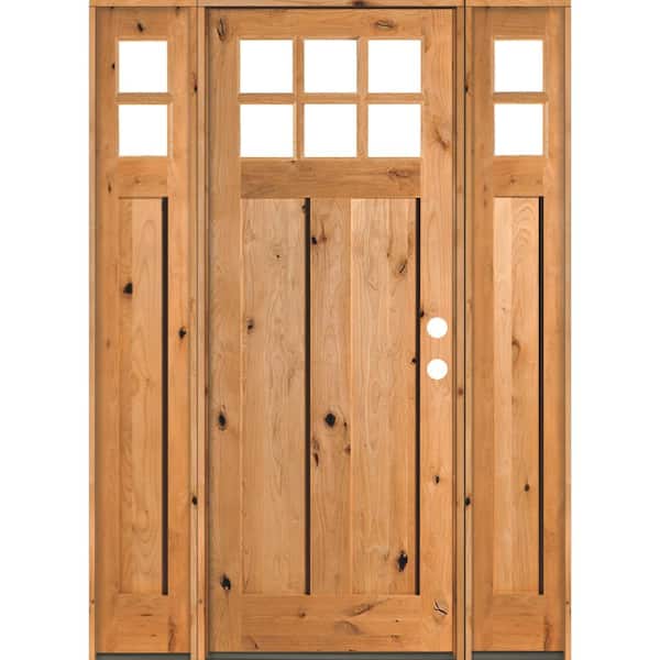 Krosswood Doors 70 in. x 96 in. Craftsman Knotty Alder Wood 6-Lite Clear Stain Left Hand Inswing Single Prehung Front Door/Sidelites
