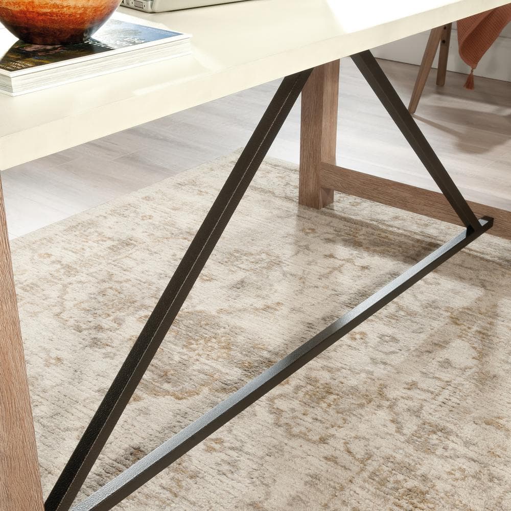 Pebble White and Brushed Oak Executive Desk with Drawer