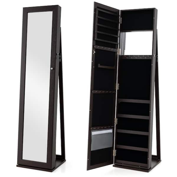 14.5 in. x 62 in. Black Freestanding MDF Jewelry Armoire with Full-Length Mirror and Lights