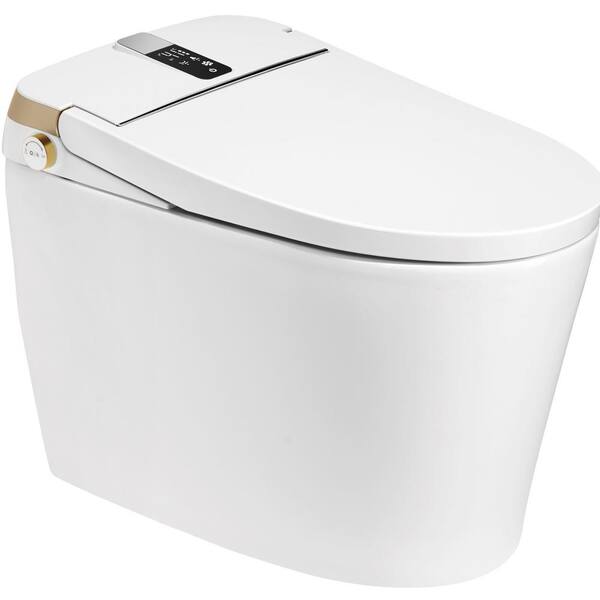 Staykiwi Elongated Bidet Toilet 1.28 GPF in White with Adjustable Sprayer Settings, Deodorizing, Soft Close