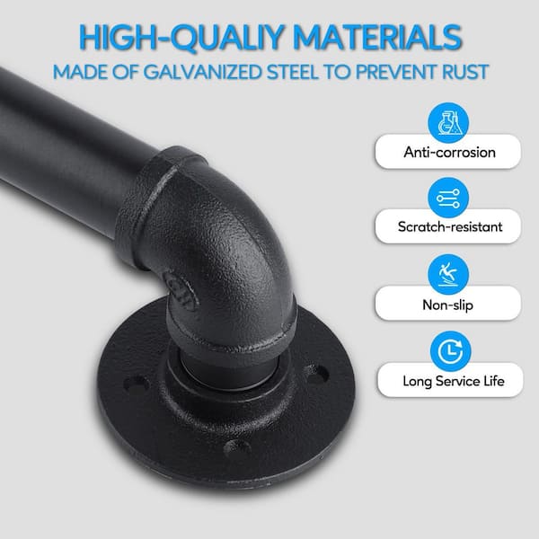 12 Metal Staircase Handrail, Black Galvanized Industrial Iron