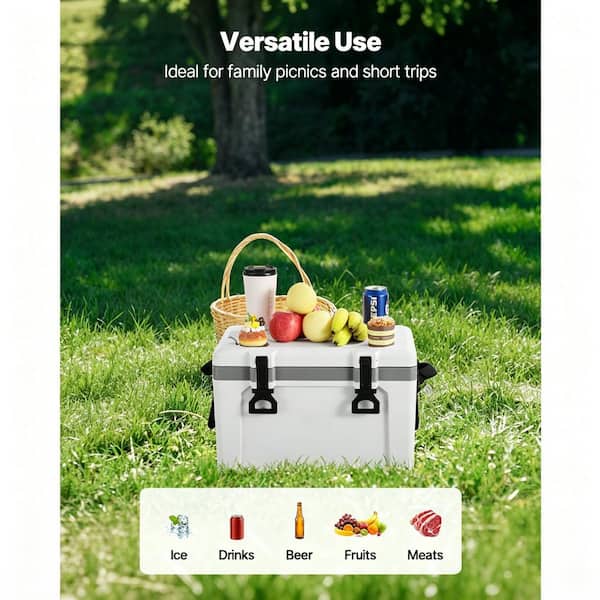 26 qt. White Plastic Portable Hard Cooler, 38 Can Capacity
