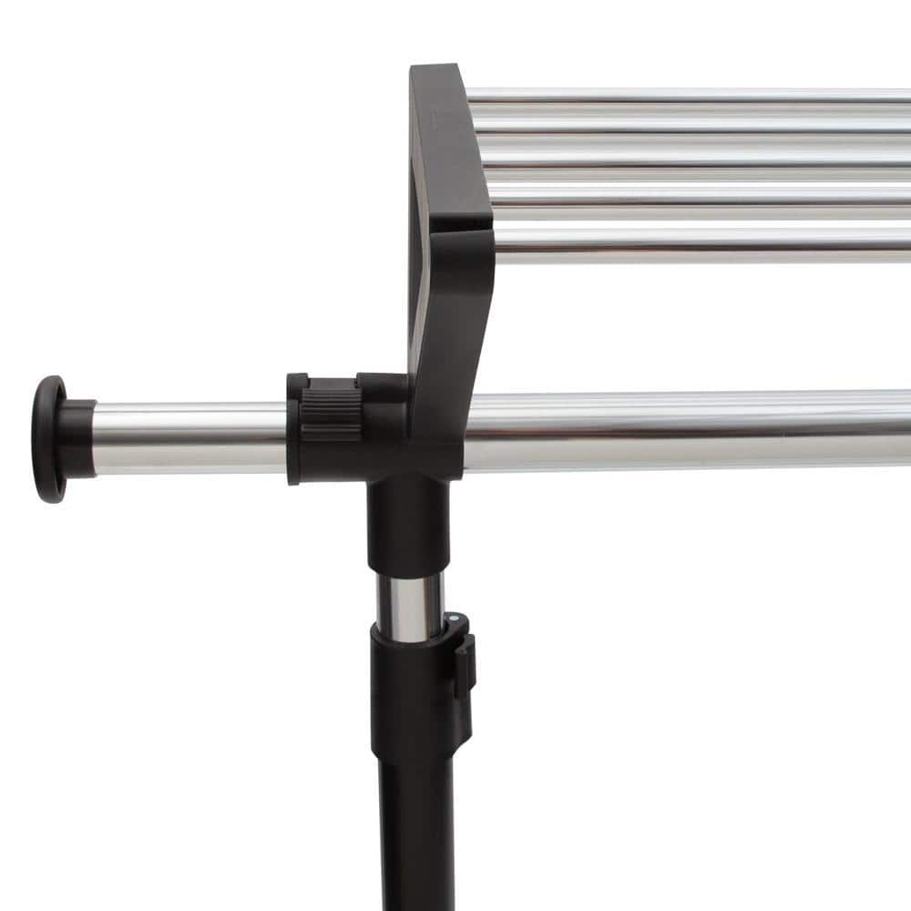 Adjustable Black and Chrome Steel Garment Rack with Shelves