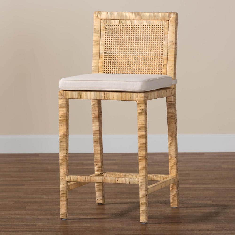Sofia Handmade Natural Wood and Rattan 41" Counter Stool