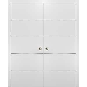 Planum 0020 36 in. x 84 in. Flush White Finished WoodSliding door with Double Pocket Hardware