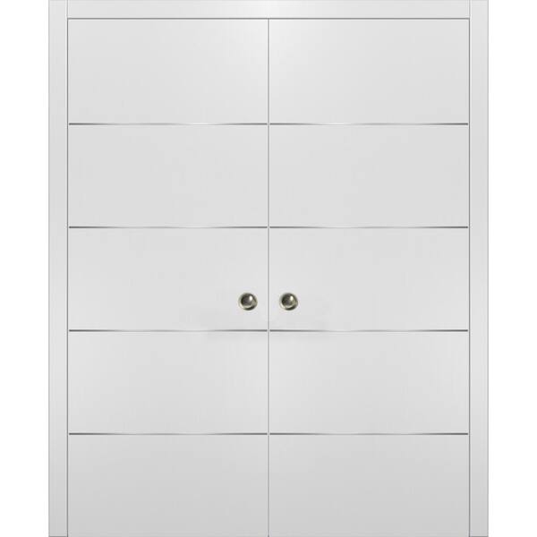Sartodoors Planum 0020 56 in. x 96 in. Flush White Finished WoodSliding door with Double Pocket Hardware