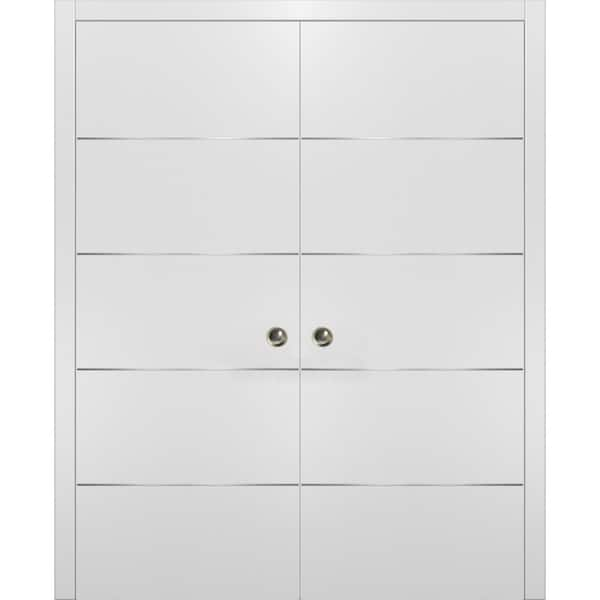 Sartodoors Planum 0020 56 in. x 96 in. Flush White Finished WoodSliding door with Double Pocket Hardware