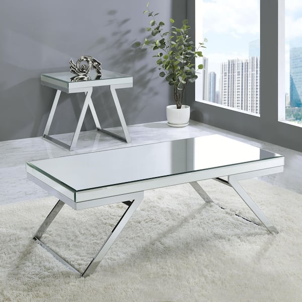 Alfresco 24 in. Silver Rectangle Glass Coffee Table and 2-End Tables