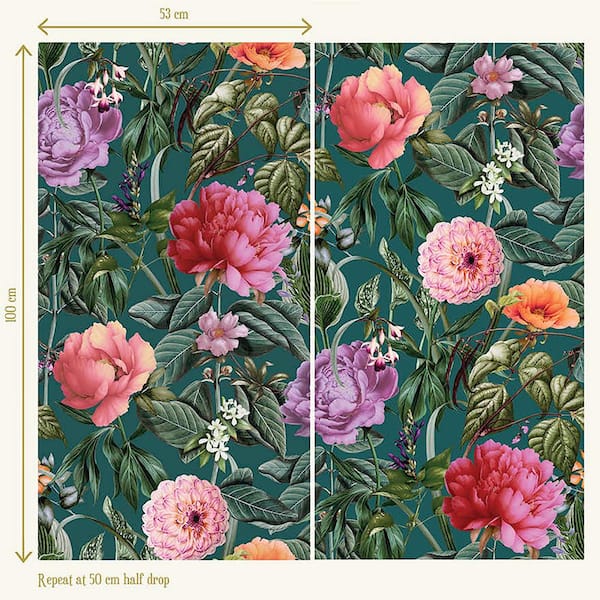 Walls Republic Aqua Botanical Paradise Floral Print Non-Woven Non
