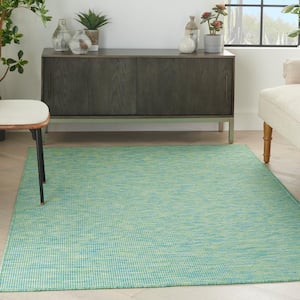 Positano Blue/Green 5 ft. x 7 ft. Solid Modern Indoor/Outdoor Patio Area Rug