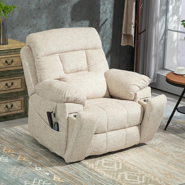 YOFE Upgraded Flagship Dual Motor Independent Control Oversized 180° Lay Flat Cream White Chenille Power Lift Recliner Chair