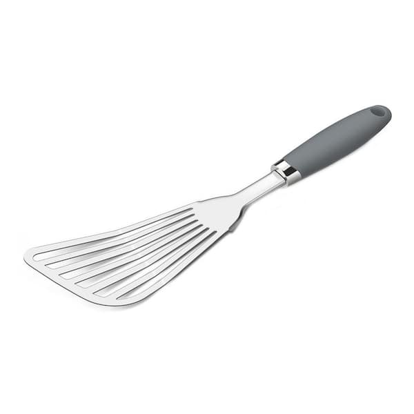 Grey Stainless Steel Slotted Fish Spatula Non-Slip Ergonomic Handle Flexible Head Kitchen Accessory Set