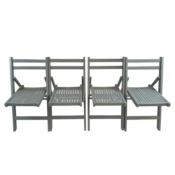 Tatahance Gray Wood Contour Folding Chair (Set of 4)