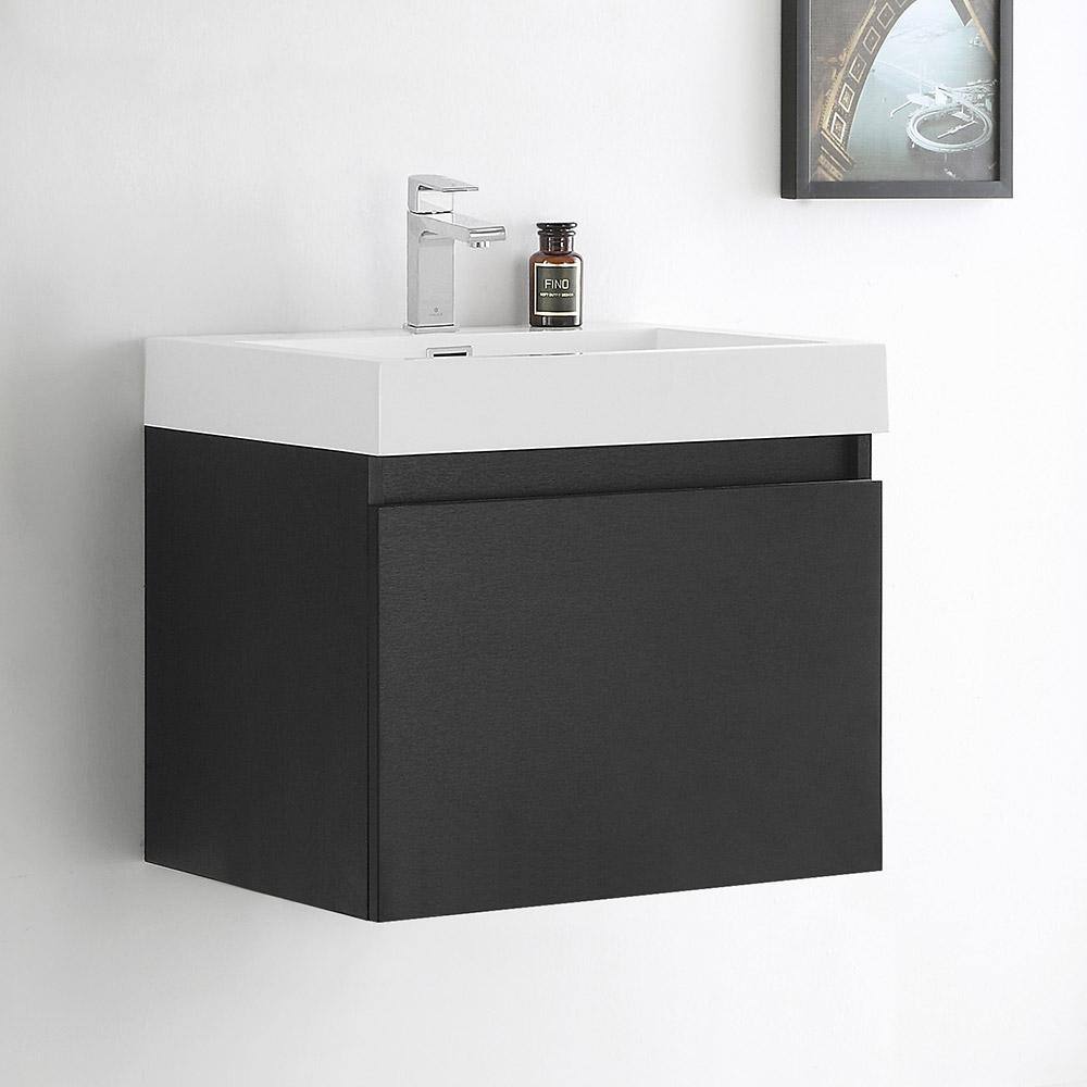 Sleek 23" Black MDF Wall-Mount Bathroom Vanity with Acrylic Top