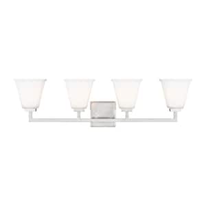 Ellis Harper 32 in. 4-Light Brushed Nickel Transitional Wall Bathroom Vanity Light with Satin Etched Glass Shades