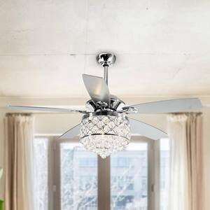 Berkshire 52 in. Indoor Chrome Downrod Mount Crystal Chandelier Ceiling Fan with Light Kit and Remote Control