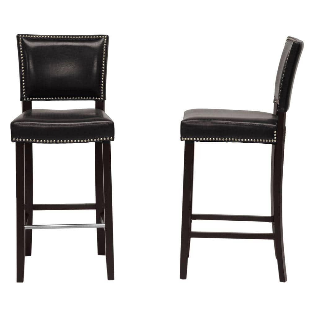 Aries Black Faux Leather Modern Barstool with Silver Nailhead Trim - Set of 2