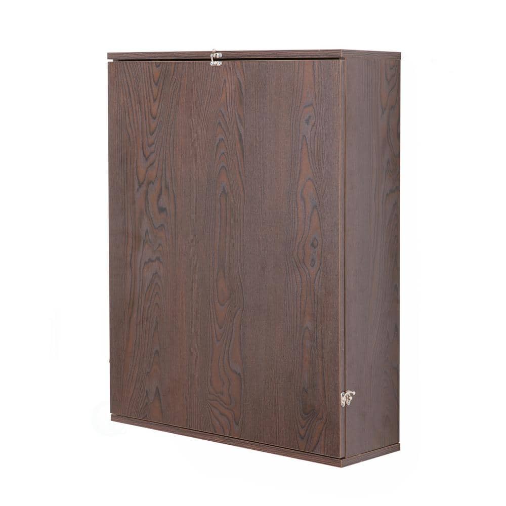 Brown Wood Foldable Wall Mount Laptop Desk with Shelves