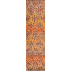 Bravado Orange 2 ft. 3 in. x 7 ft. 6 in. Geometric Indoor/Outdoor Washable Area Rug