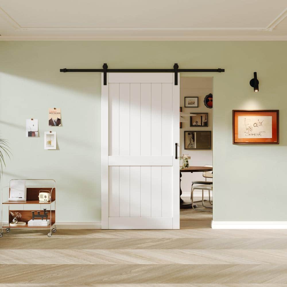 42" x 84" White MDF Sliding Barn Door with Black Hardware Kit