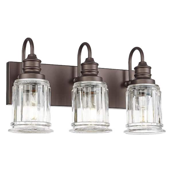 18.1 in. 3 Light Oil Rubbed Bronze-3 Light Vanity Light with Clear Glass Shade