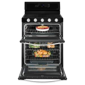 6.0 cu. ft. Double Oven Gas Range with Center Oval Burner in Black Ice