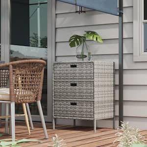 23.5 W x 19.75 D x 32.25 H in. 3-Drawers Gray PE Rattan, Steel Pipe Storage Cabinet