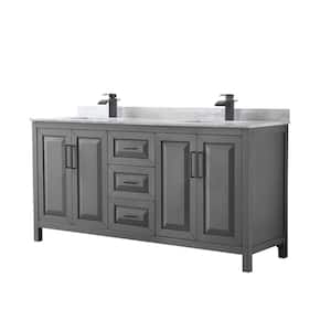 Daria 72 in. W x 22 in. D x 35.75 in. H Double Bath Vanity in Dark Gray with White Carrara Marble Top