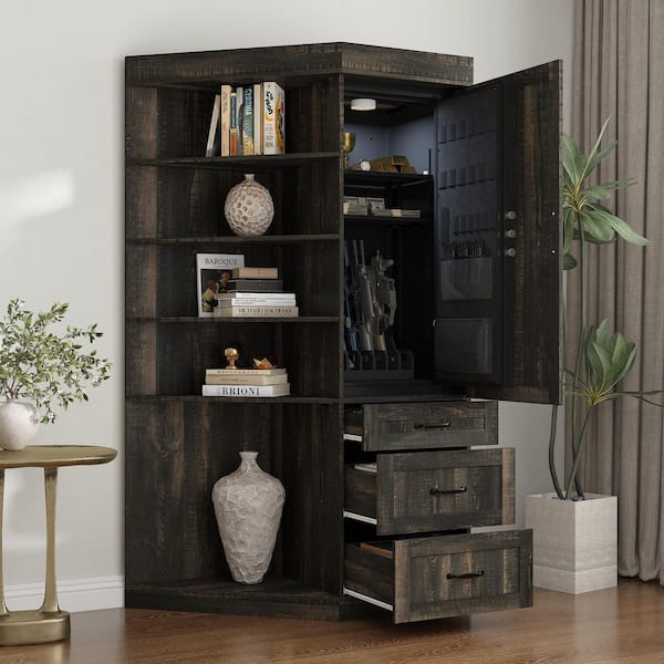 Black 70 in. Accent Storage Cabinet Set with 8 Shelves,Built-in Heavy-Duty Steel Gun Safe with Electronic Locking System
