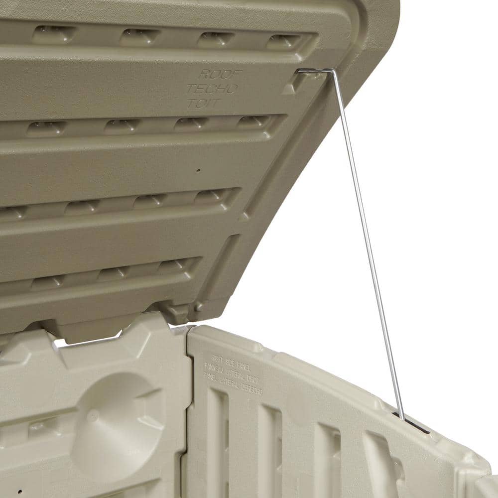 Beige and Gray Resin Horizontal Storage Shed with Shelving