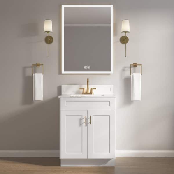 HOMLUX Camlock 27 in. W x 21 in. D x 34.5 in. H Ready to Assemble Bath Vanity Cabinet without Top in Shaker White
