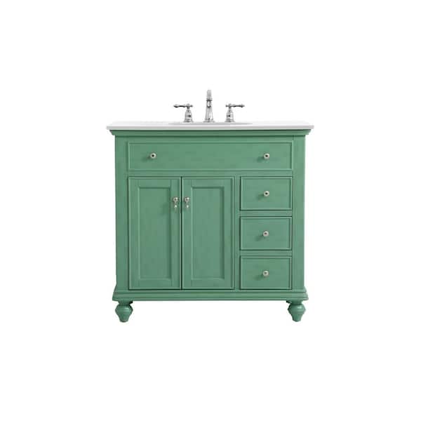 Unbranded Simply Living 36 in. W x 21 in. D x 35 in. H Bath Vanity in Vintage Mint with Ivory White Engineered Marble