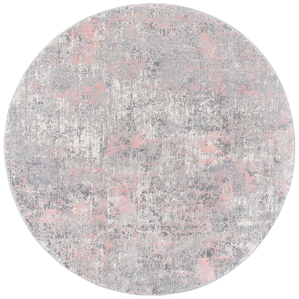 Meadow 5 ft. x 5 ft. Gray/Pink Distressed Marble Round Area Rug