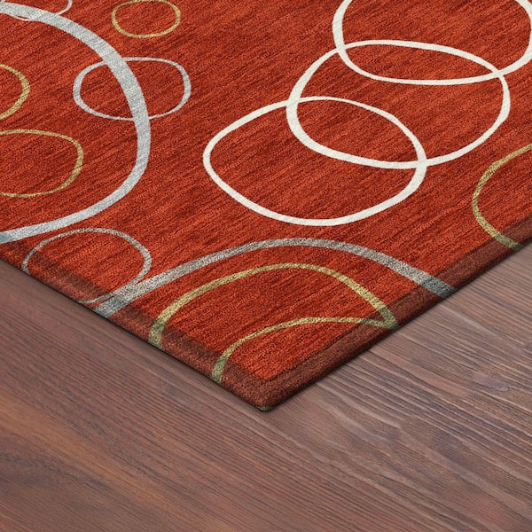 Chantille Machine Washable Indoor/Outdoor Abstract ACN2408 Red 8 ft. x 8 ft. Round Rug